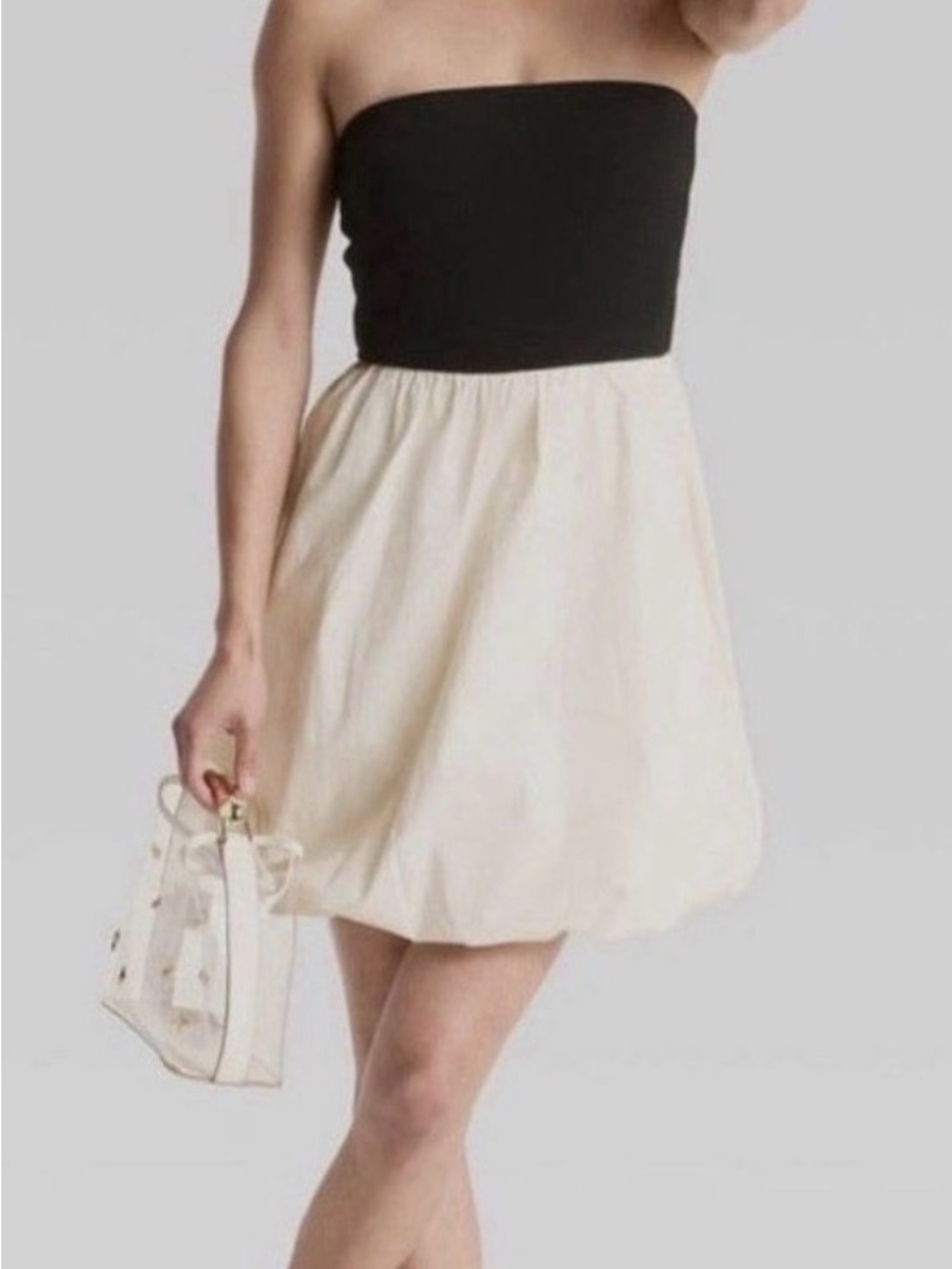 A New Day NWT Strapless Cowl Neck Bubble Hem Mini Dress Black/Cream Size Medium